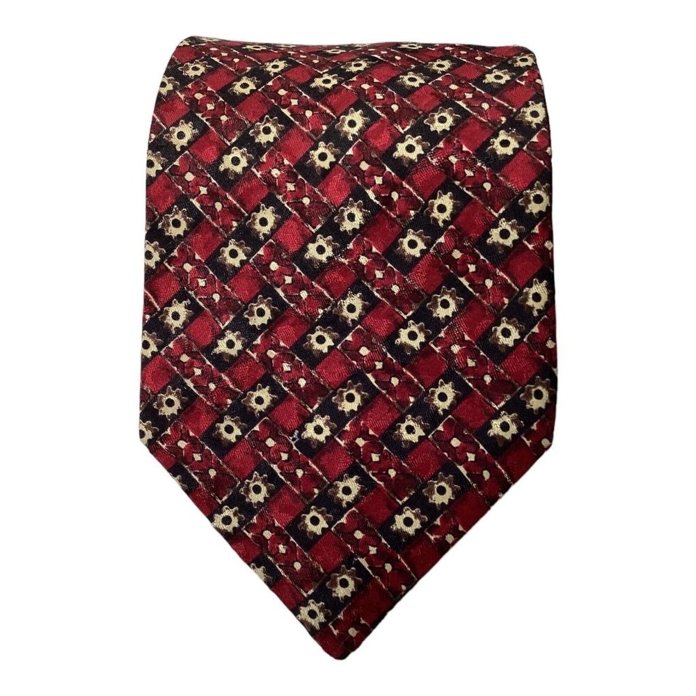 ERMENEGILDO ZEGNA Red Geometric Silk Tie Made In Italy 58"-4" EC